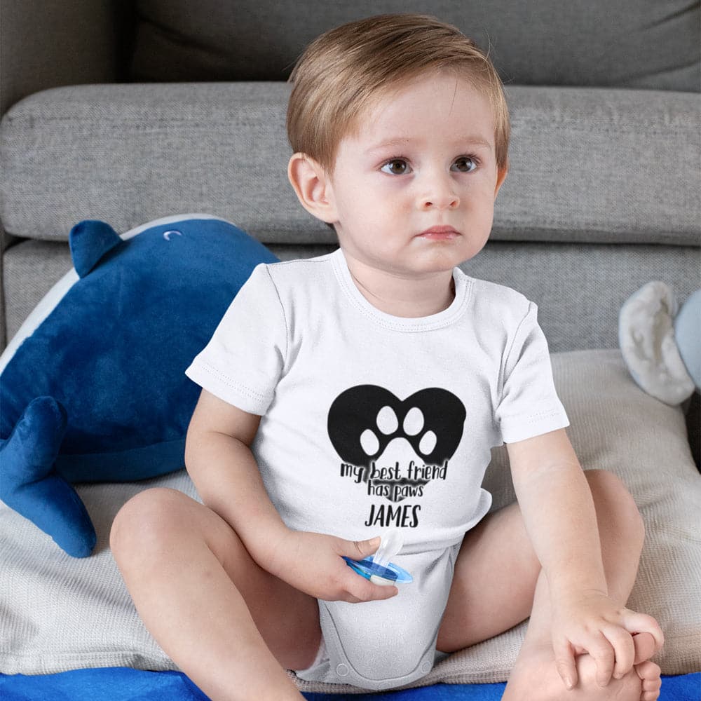 Newborn Baby Gift - Personalize Baby Onesie - My Best Friend Has Paws Onesie - Dog Lover Baby Custom Onesie