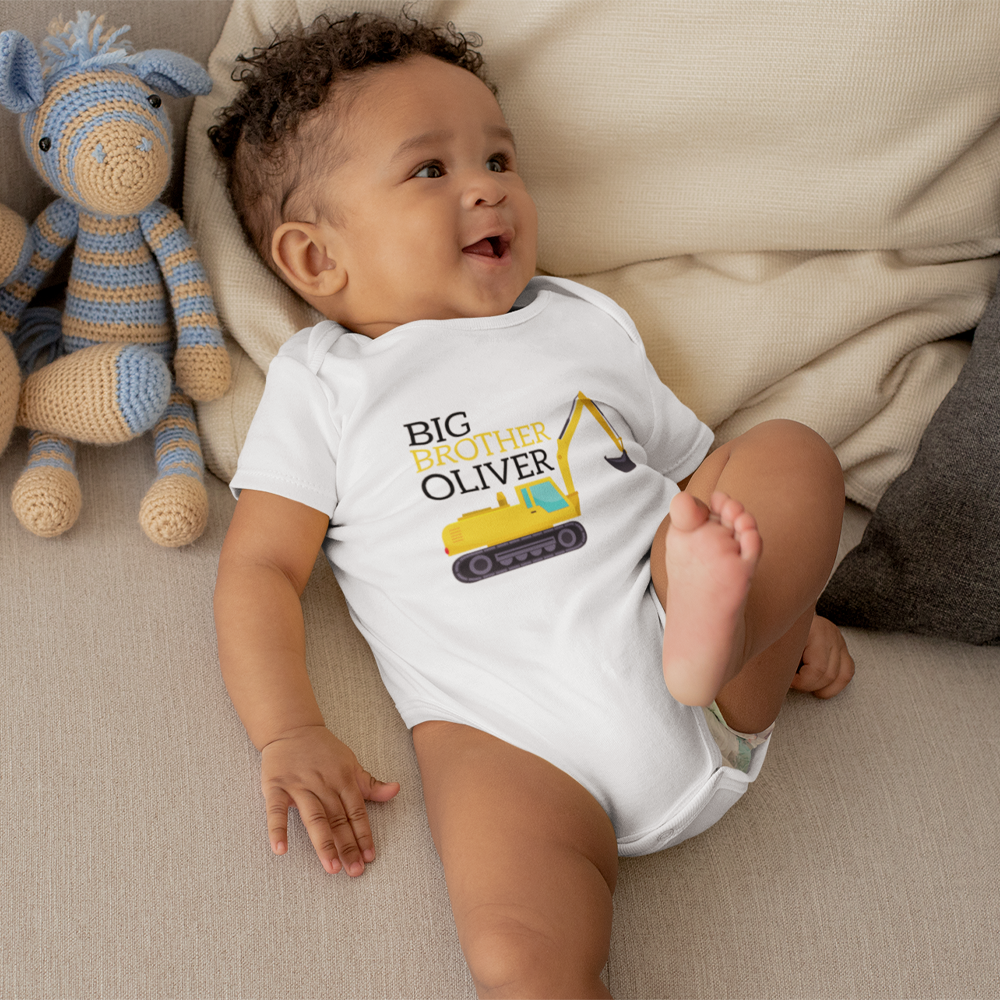 Construction Big Brother Onesie - Big Brother Onesie - Construction Excavator Onesie - Personalized Baby Onesie