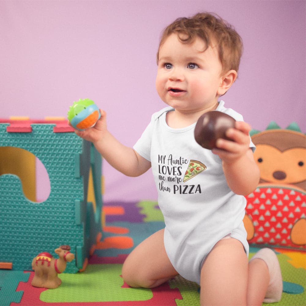 New Aunt Baby Onesie - Cute Baby Clothes - My Aunt loves me more than Pizza Onesie - Aunt Onesie