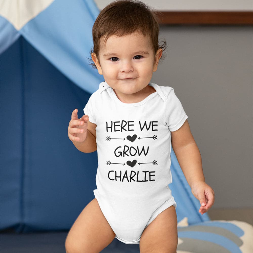 Personalized Baby Onesie - Custom Baby Clothes - Pregnancy Reveal Onesie - Here We Grow Onesie - Baby Announcement Onesie - Pregnancy Announcement Onesie