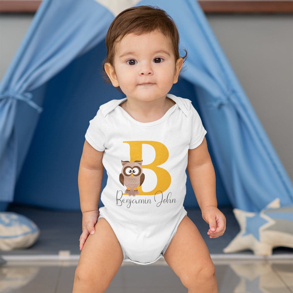 Boys Cute Baby Onesie - Personalized Name Boys Owl Baby Onesie - Personalized Owl Onesie