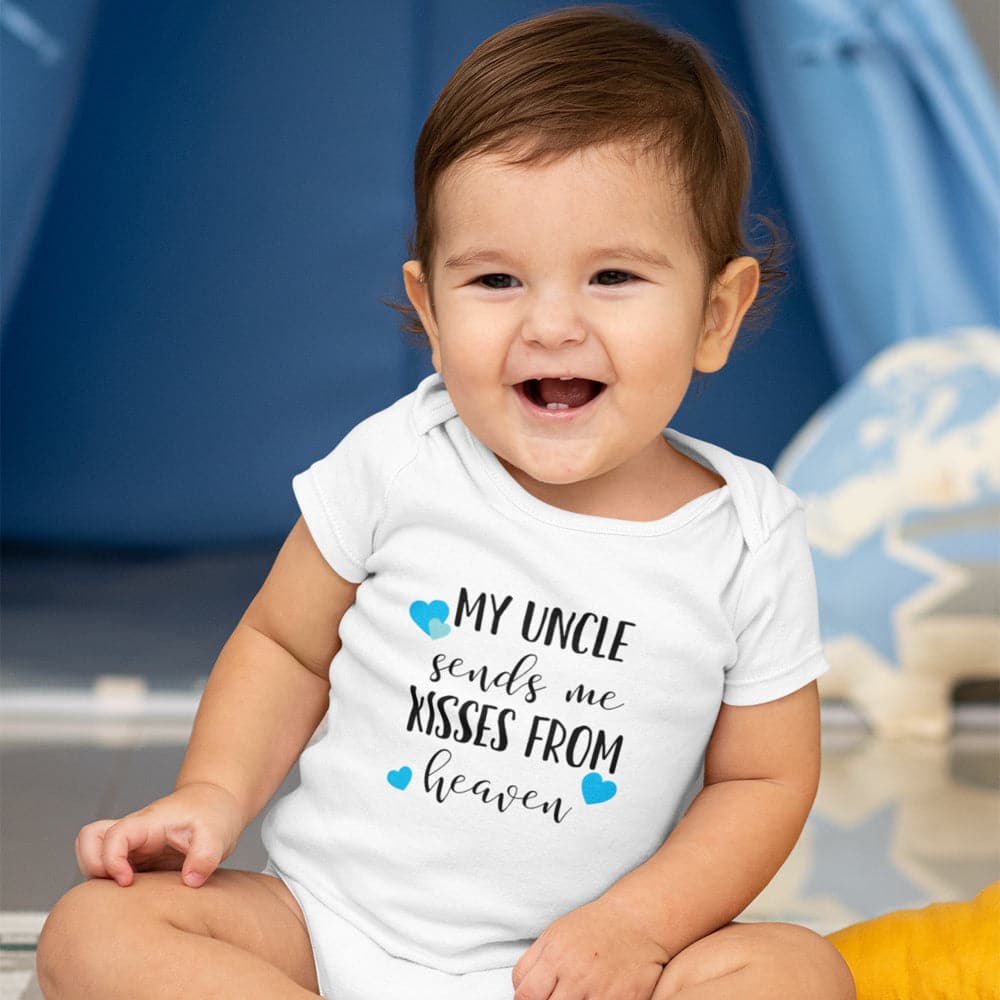 Uncle Memorial Baby Onesie - Uncle In Heaven Onesie - My Uncle Sends Me Kisses From Heaven Onesie - Memorial Baby Clothes - Cute Baby Onesie