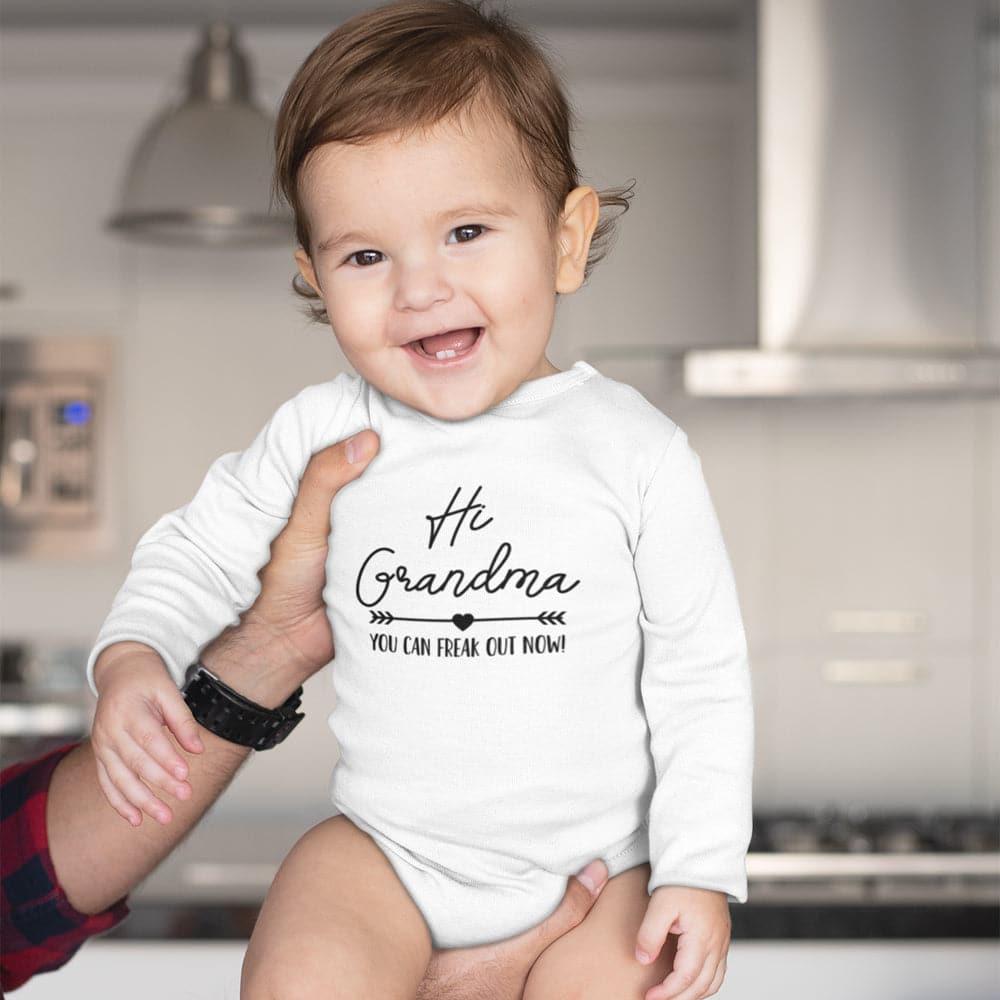 Birth Reveal To Grandmother Onesie - Grandma Announcement Onesie - Hi Grandma You Can Freak Out Now Onesie - Cute Baby Clothes - Baby Onesie