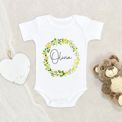 Custom Girl Name Baby Clothes - Personalized Lemon Baby Girl Onesie - Lemon Wreath Baby Girl Onesie