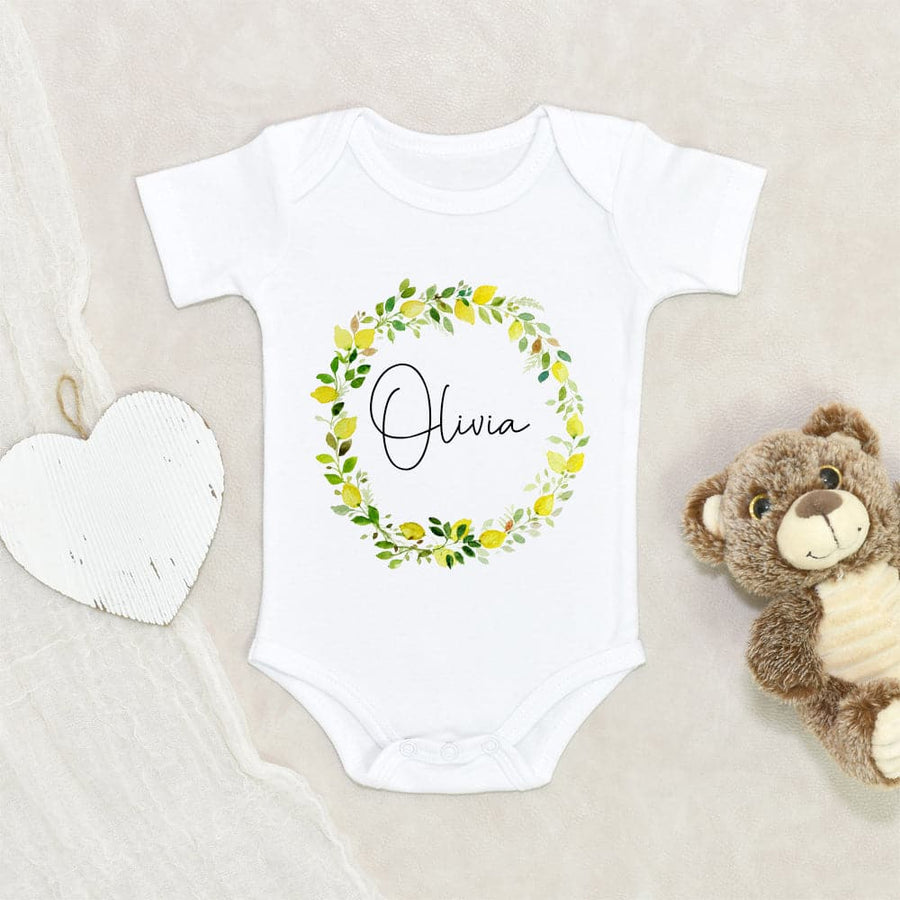 Custom Girl Name Baby Clothes - Personalized Lemon Baby Girl Onesie - Lemon Wreath Baby Girl Onesie