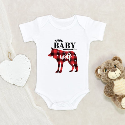 Buffalo Plaid Wolf Onesie - Baby Wolf Onesie - Cute Baby Onesie