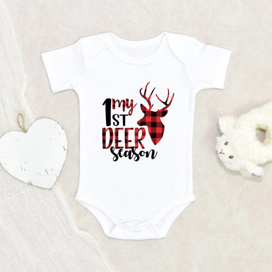 Deer Season Plaid Baby Onesie - My 1st Deer Season Onesie - Deer Hunting Baby Onesie