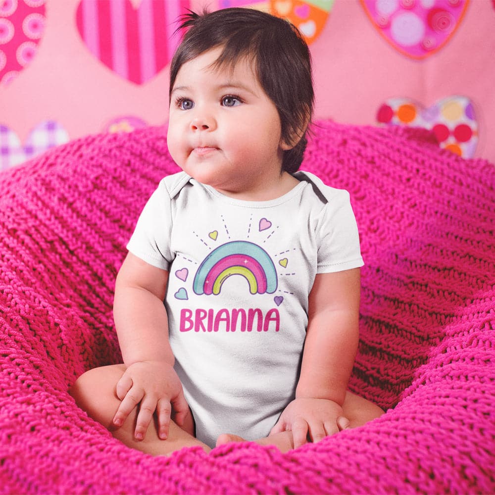 Custom Name Baby Girl Pink Rainbow Onesie