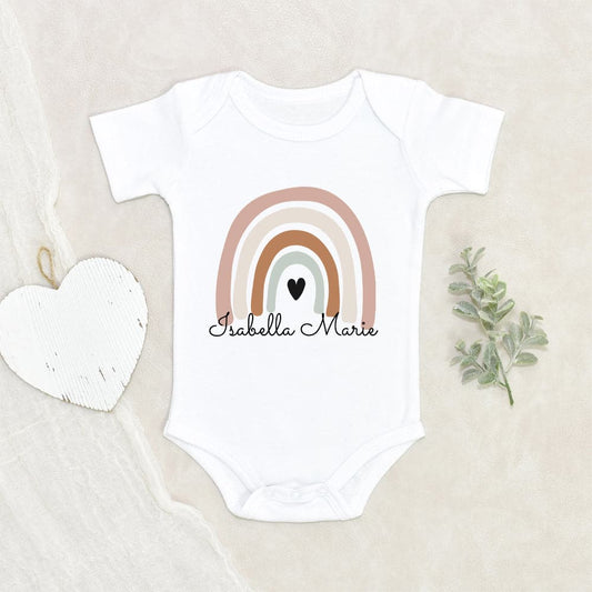 Neutral Pink Rainbow Girls Onesie - Girls Personalized Name Rainbow Onesie - Custom Name Baby Onesie