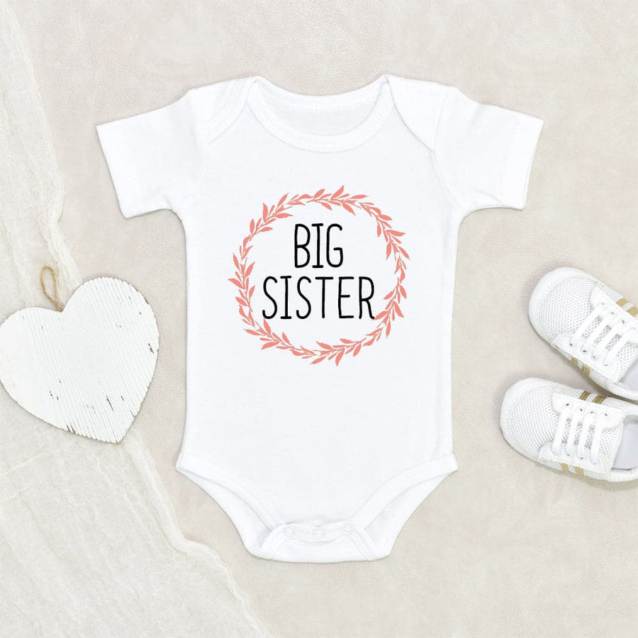Big Sister Baby Girl Onesie - Big Sister Baby Clothes Burnt Orange Botanical - Big Sister Onesie