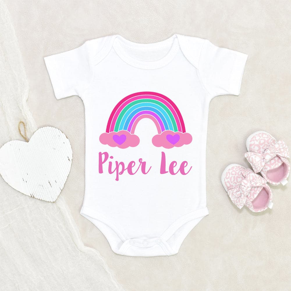 Custom Name Girls Onesie - Personalized Name Girls Onesie - Cute Pink Rainbow Onesie
