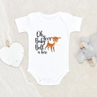 Cute Onesie - Funny Onesie - Deer Onesie - Country Baby Clothes - Personalized Oh Deer Baby Bell is Here Onesie