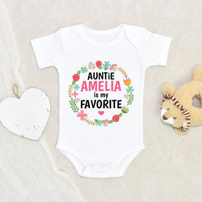 Personalized Baby Shower Gift - Auntie Baby Clothes - Floral Auntie Is My Favorite Onesie - Personalized Onesie - Custom Name Onesie