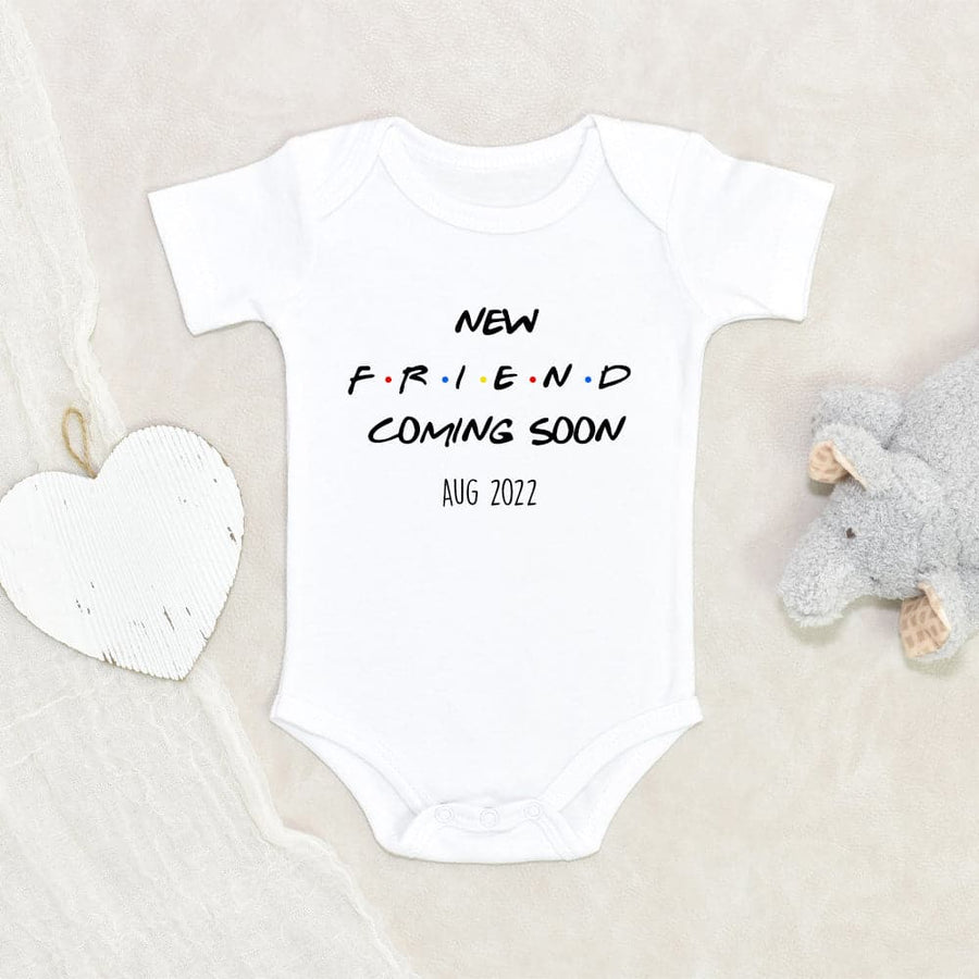 Personalized Baby's Due Date Baby Onesie Baby Shower Gift New Friend Coming Soon Baby Onesie Friends Baby Onesie Unique Baby Clothes
