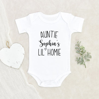 Funny Aunt Baby Onesie - Custom Aunt Baby Onesie - Auntie's Lil Homie Baby Onesie - Personalized Baby Onesie - Aunt Baby Onesie