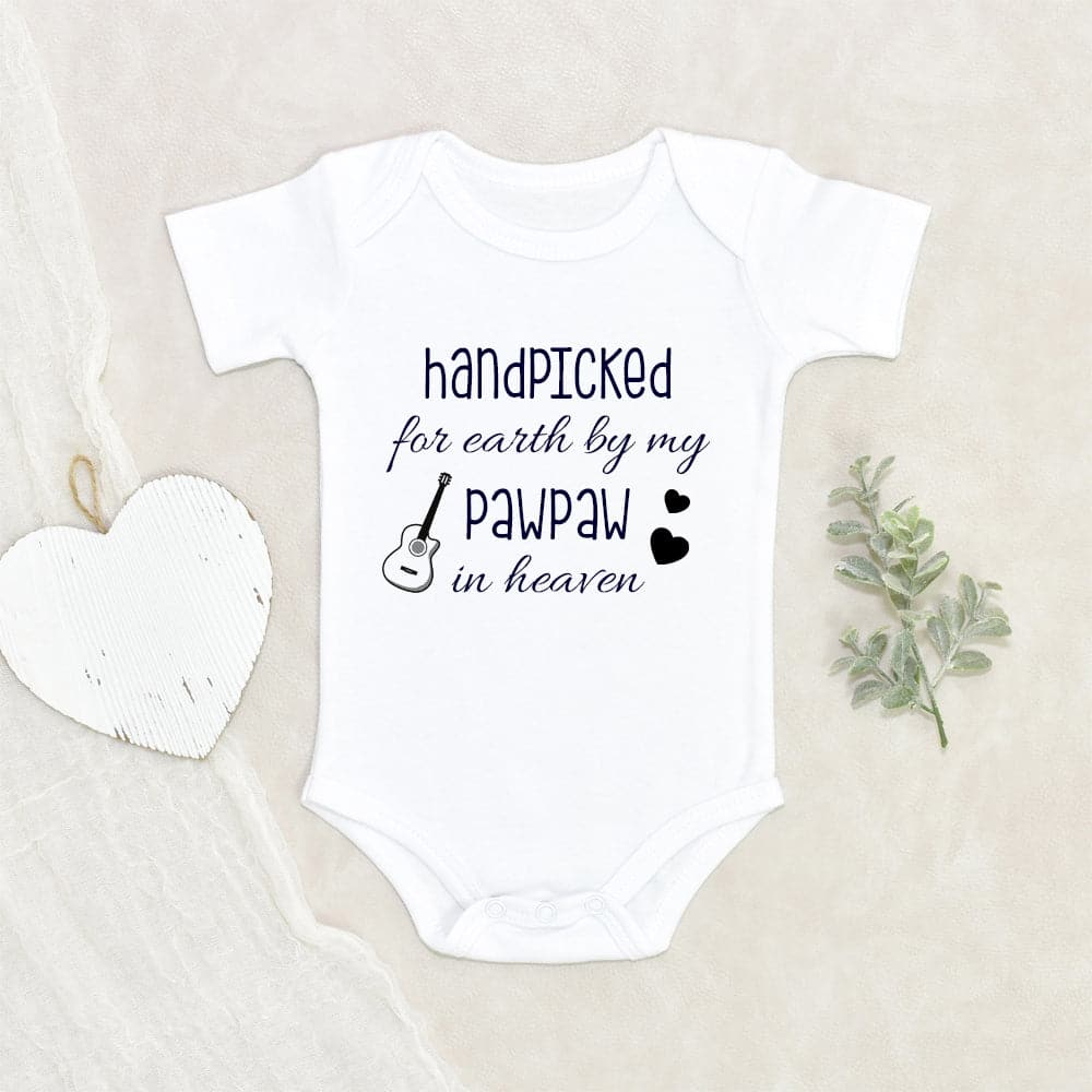 Guitar Baby Onesie - Uncle Memorial Baby Onesie - Hand Picked For Earth By My Pawpaw In Heaven - Uncle In Heaven Baby Onesie