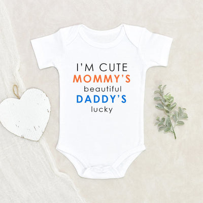 Funny Baby Clothes Cute Baby Onesie Mommy's Beautiful and Daddy's Lucky Funny Text Baby Onesie Baby Shower Gift Unique Baby Onesie
