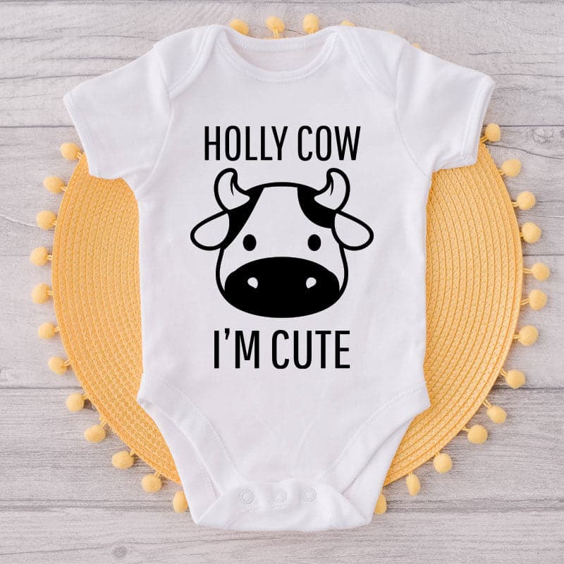 Holly Cow I'm Cute- Funny Onesie-Best Gift For Babies-Adorable Baby Clothes-Clothes For Baby-Best Gift For Papa-Best Gift For Mama-Cute Onesie