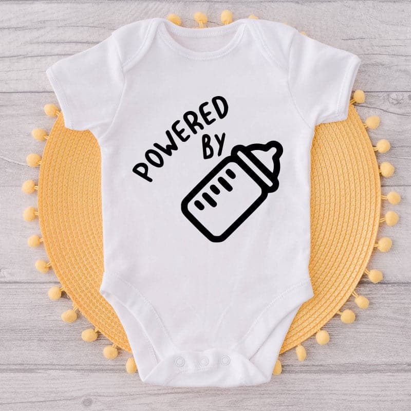 Powered By-Funny Onesie-Best Gift For Babies-Adorable Baby Clothes-Clothes For Baby-Best Gift For Papa-Best Gift For Mama-Cute Onesie