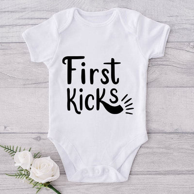 First Kicks-Funny Onesie-Best Gift For Babies-Adorable Baby Clothes-Clothes For Baby-Best Gift For Papa-Best Gift For Mama-Cute Onesie