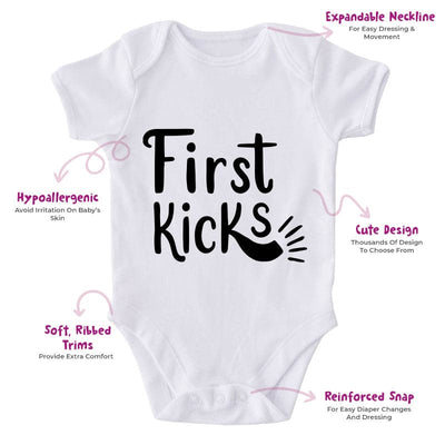 First Kicks-Funny Onesie-Best Gift For Babies-Adorable Baby Clothes-Clothes For Baby-Best Gift For Papa-Best Gift For Mama-Cute Onesie