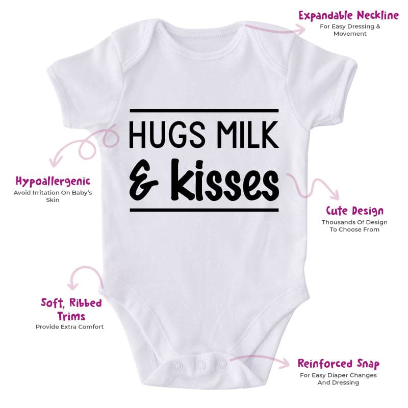 Hugs Milk & Kisses-Onesie-Best Gift For Babies-Adorable Baby Clothes-Clothes For Baby-Best Gift For Papa-Best Gift For Mama-Cute Onesie