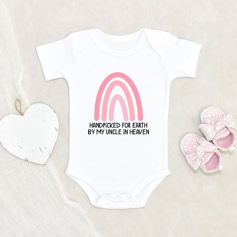 Pregnancy Announcement Baby Onesie - Unisex Baby Clothes - Handpicked For Earth Baby Onesie - Uncle In Heaven Baby Onesie - Memorial Baby Onesie