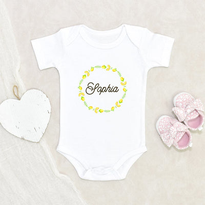 Personalized Baby Girl Name Onesie - Custom Baby Onesie - Lemon Wreath Baby Onesie - Baby Girl Clothes - Cute Baby Onesie