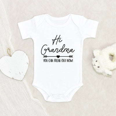Birth Reveal To Grandmother Onesie - Grandma Announcement Onesie - Hi Grandma You Can Freak Out Now Onesie - Cute Baby Clothes - Baby Onesie