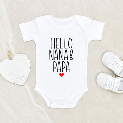 Cute Baby Clothes - Pregnancy Reveal Onesie - Hello Nana And Papa Baby Onesie - Grandparents Announcement Onesie - Gift For Grandparent
