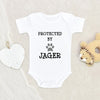 Cute Baby Onesie Personalized Dog Name Baby Onesie Protected by Dog's Name Baby Onesie Custom Dog Name Baby Clothes Pet Lover Baby Onesie