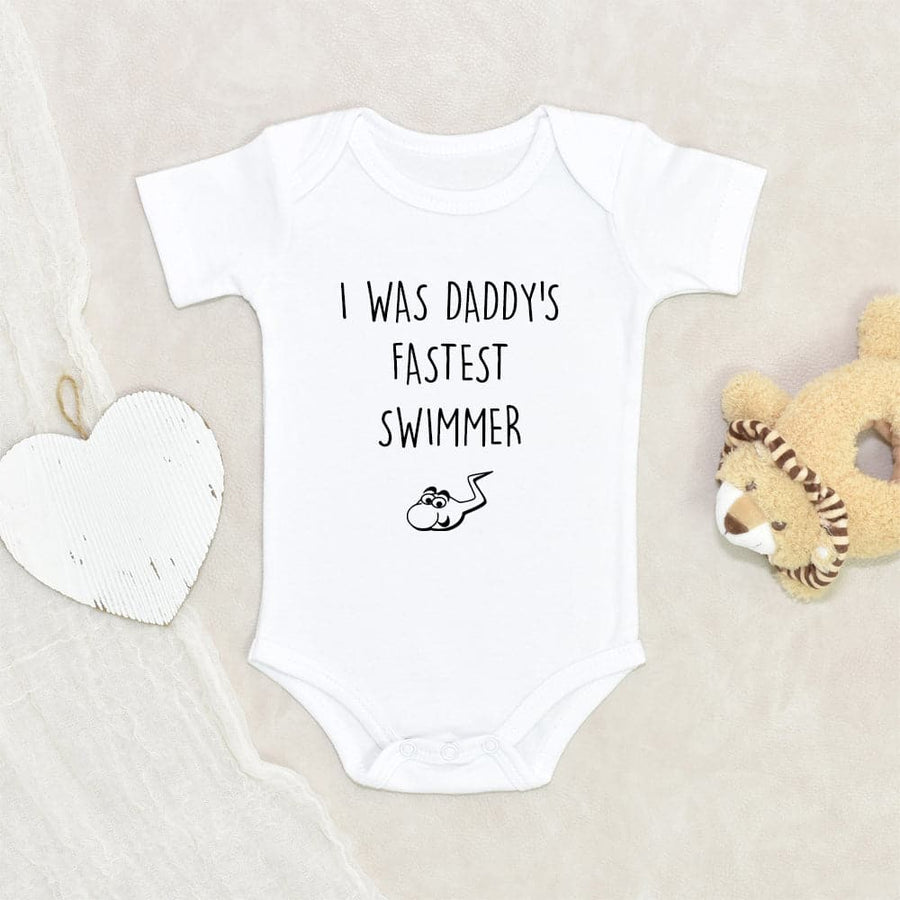 Funny Baby Onesie Unique Baby Clothes I Was Daddy's Fastest Swimmer Baby Onesie Baby Shower Gift Funny Baby Clothes
