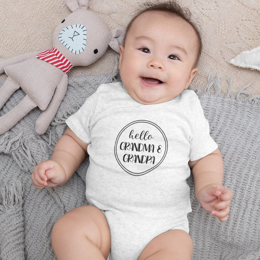 Birth Reveal Baby Clothes - Pregnancy Announcement Onesie - Hello Grandma And Grandpa Onesie - Grandparents Announcement Onesie - Cute Onesie