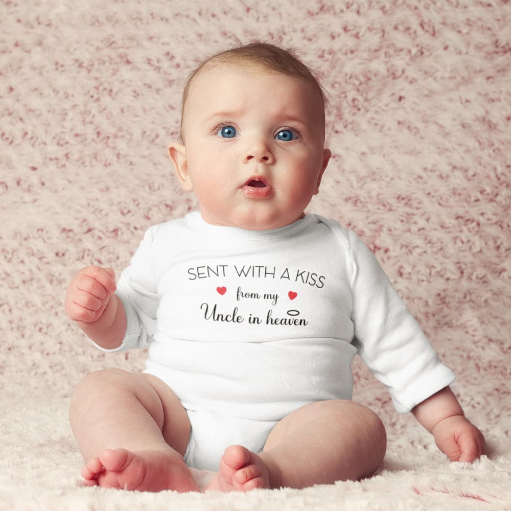 Uncle Baby Onesie - Memorial Baby Onesie - Sent With A Kiss By My Uncle In Heaven Baby Onesie - Cute Baby Clothes - Unisex Baby Onesie