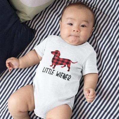 Buffalo Plaid Dachshund Onesie - Little Weiner Baby Onesie - Little Wiener Baby Gift