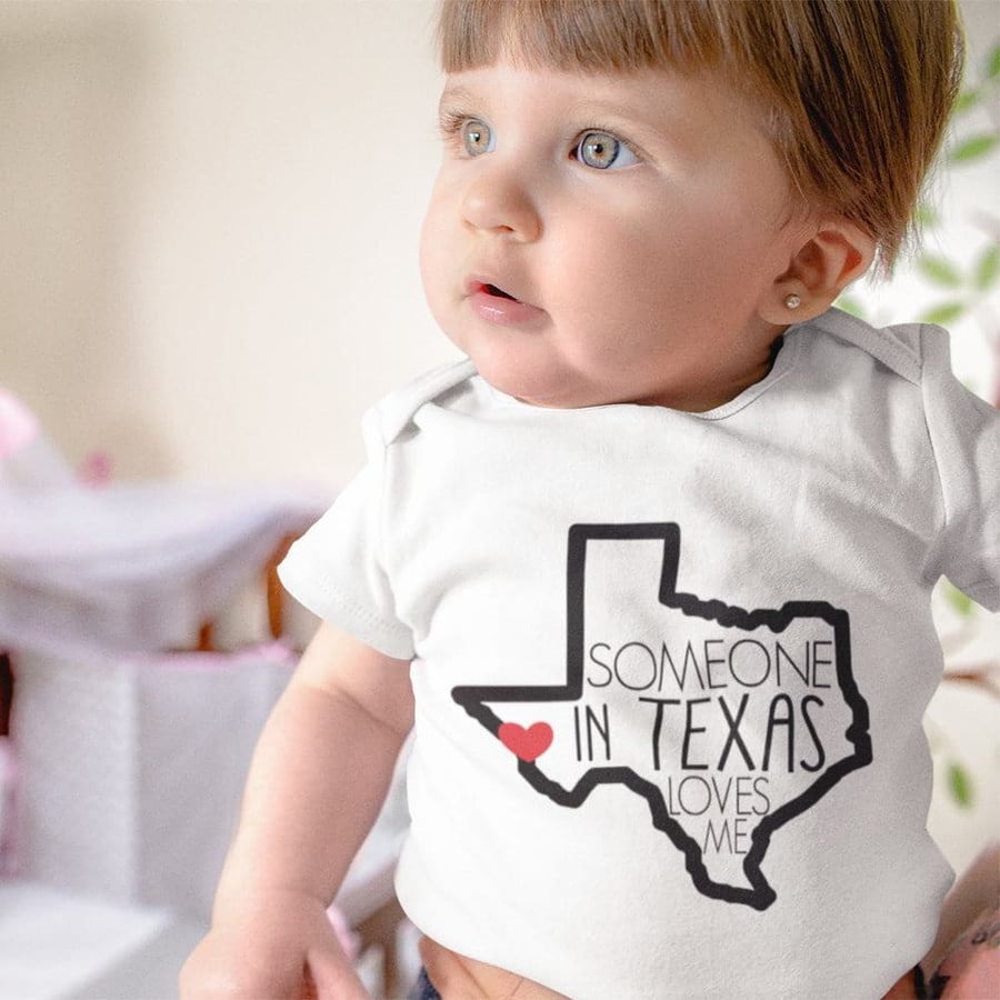 State Baby Onesie - Someone In Texas Loves Me Onesie - Loved Baby Onesie - Long Distance Baby Clothes - Texas Baby Onesie