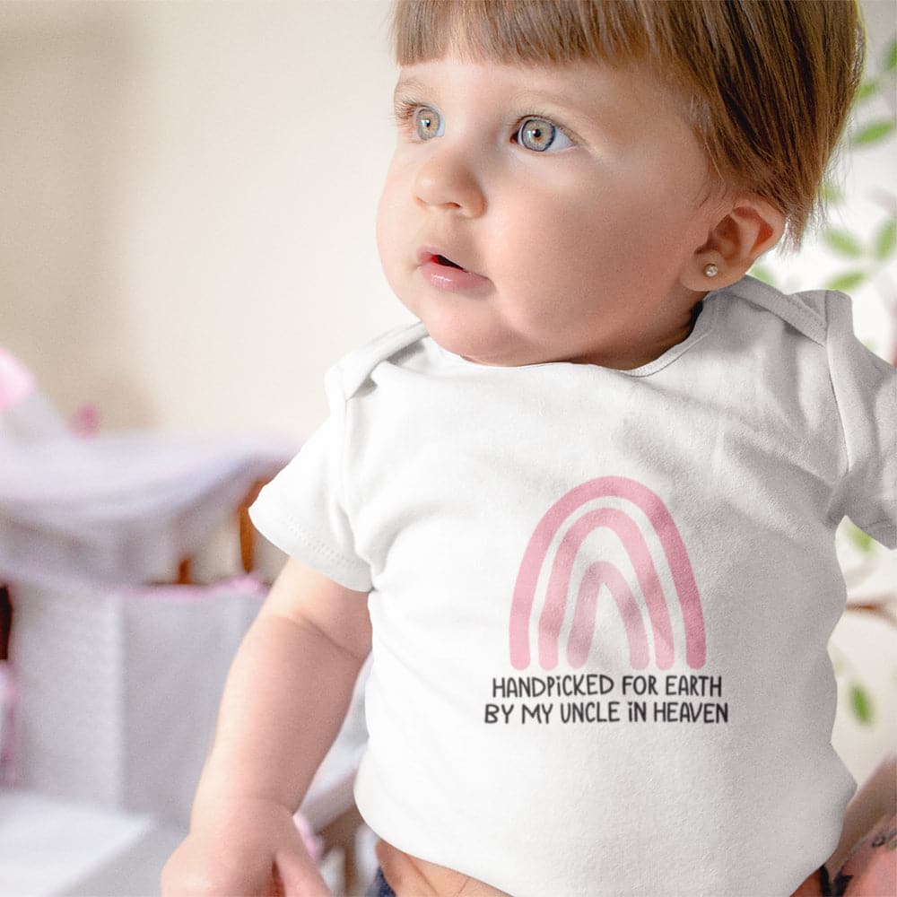 Pregnancy Announcement Baby Onesie - Unisex Baby Clothes - Handpicked For Earth Baby Onesie - Uncle In Heaven Baby Onesie - Memorial Baby Onesie