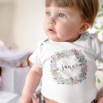 Floral Baby Girl Onesie - Custom Girl Name Clothes - Personalized Baby Girl Onesie