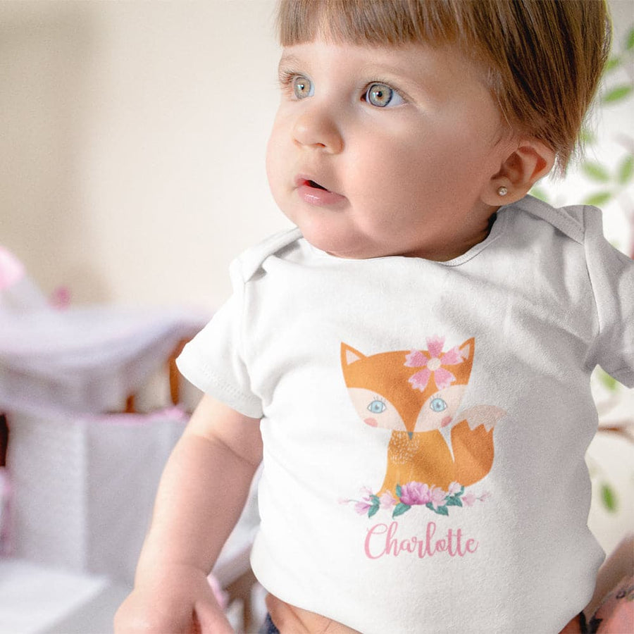 Custom Girls Name Onesie - Cute Fox Onesie - Personalized Fox Onesie - Baby Girl Gift - Baby Shower Gift
