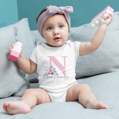 Baby Name Onesie - Custom Girl Onesie - Pink Flowers Girl Onesie - Unique Baby Girl Clothes - Personalized Floral Baby Girl Onesie