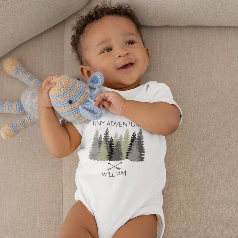 Custom Baby Shower Gift - Cute Baby Boy Clothes - Tiny Adventurer Personalized Onesie - Outdoorsy Hiking Onesie