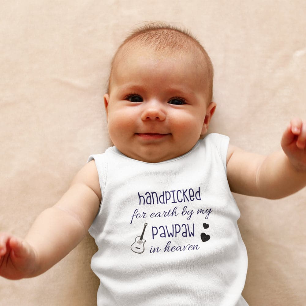 Guitar Baby Onesie - Uncle Memorial Baby Onesie - Hand Picked For Earth By My Pawpaw In Heaven - Uncle In Heaven Baby Onesie